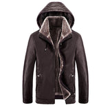 Men's PU Faux Leather Detachable Hat Jacket Allmartdeal