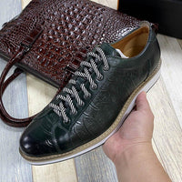 Men's Real Cow Leather Crocodile Print Shoes Allmartdeal
