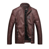 Men's Slim Fit Stand Collar PU Leather Motorcycle Jacket Allmartdeal