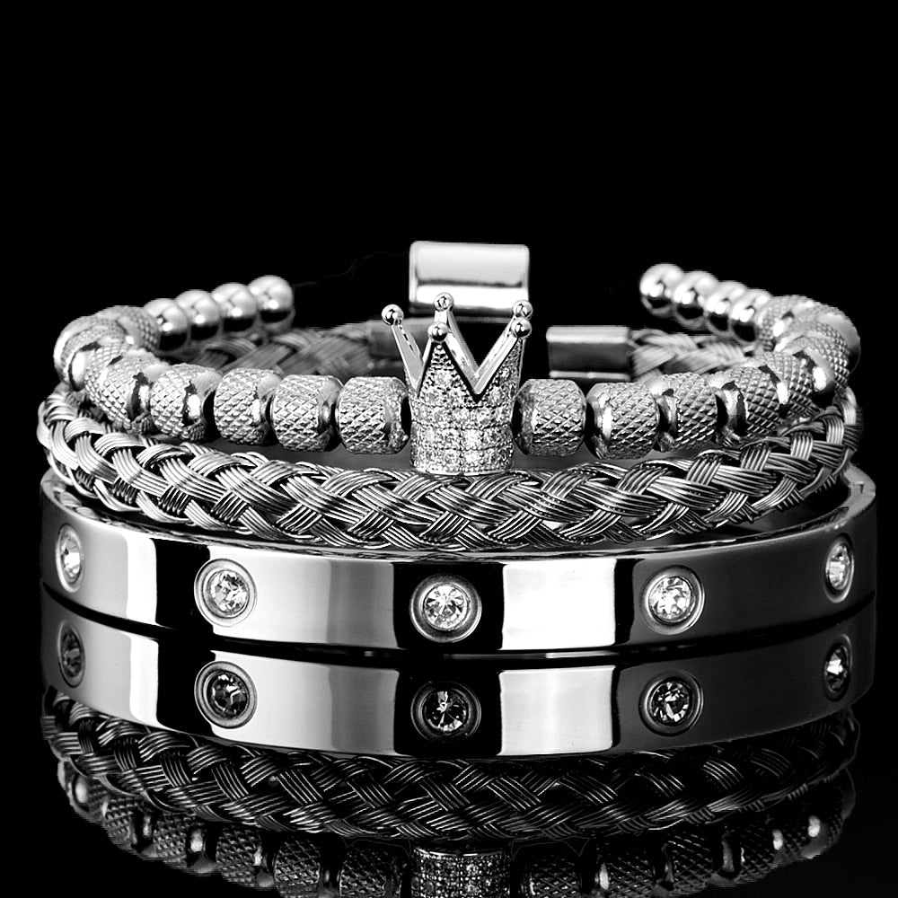 Men's Stainless Steel Crystals Handmade Bracelet Bangle Allmartdeal