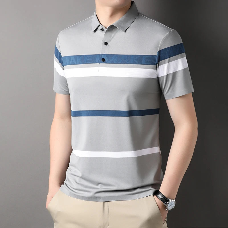 Men's Striped Slim Short Sleeve Polo Shirt Allmartdeal