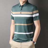 Men's Striped Slim Short Sleeve Polo Shirt Allmartdeal