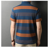 Men's Striped Turn Down Collar Polo Shirt Allmartdeal