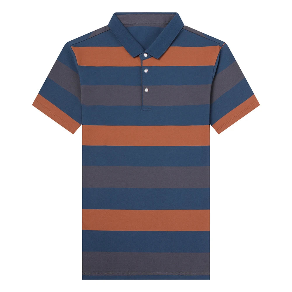 Men's Striped Turn Down Collar Polo Shirt Allmartdeal