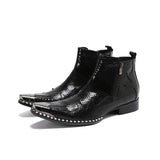 Men's Trendy Metal Pointed Toe Embossed Leather Boots Allmartdeal
