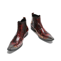Men's Trendy Metal Pointed Toe Embossed Leather Boots Allmartdeal