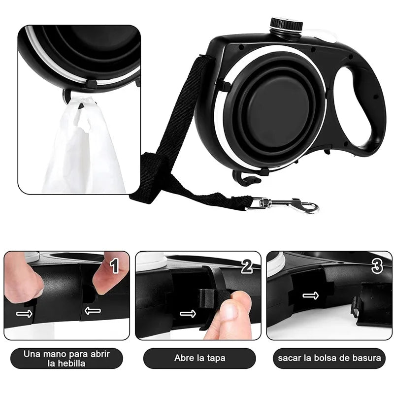 Multifunction Dog Leash with Built-In Water Bottle Bowl Waste Bag Dispenser Allmartdeal