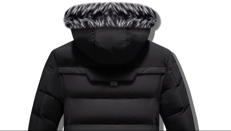 Men's Cotton Fleece Fur Hooded Windbreaker Jacket