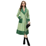 Women's Long Sleeve Collar Plaid Woolen Coat