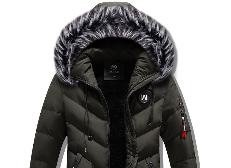 Men's Cotton Fleece Fur Hooded Windbreaker Jacket