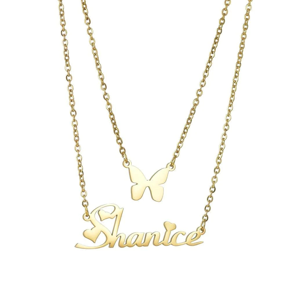 Personalized Name Butterfly 2 Layers Necklace Allmartdeal