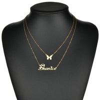Personalized Name Butterfly 2 Layers Necklace Allmartdeal