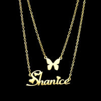 Personalized Name Butterfly 2 Layers Necklace Allmartdeal