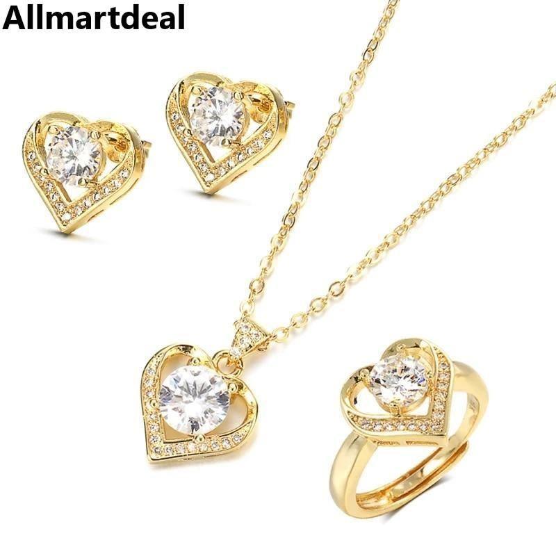 Resizable Gold Sterling Silver Zircon Jewelry Set Allmartdeal