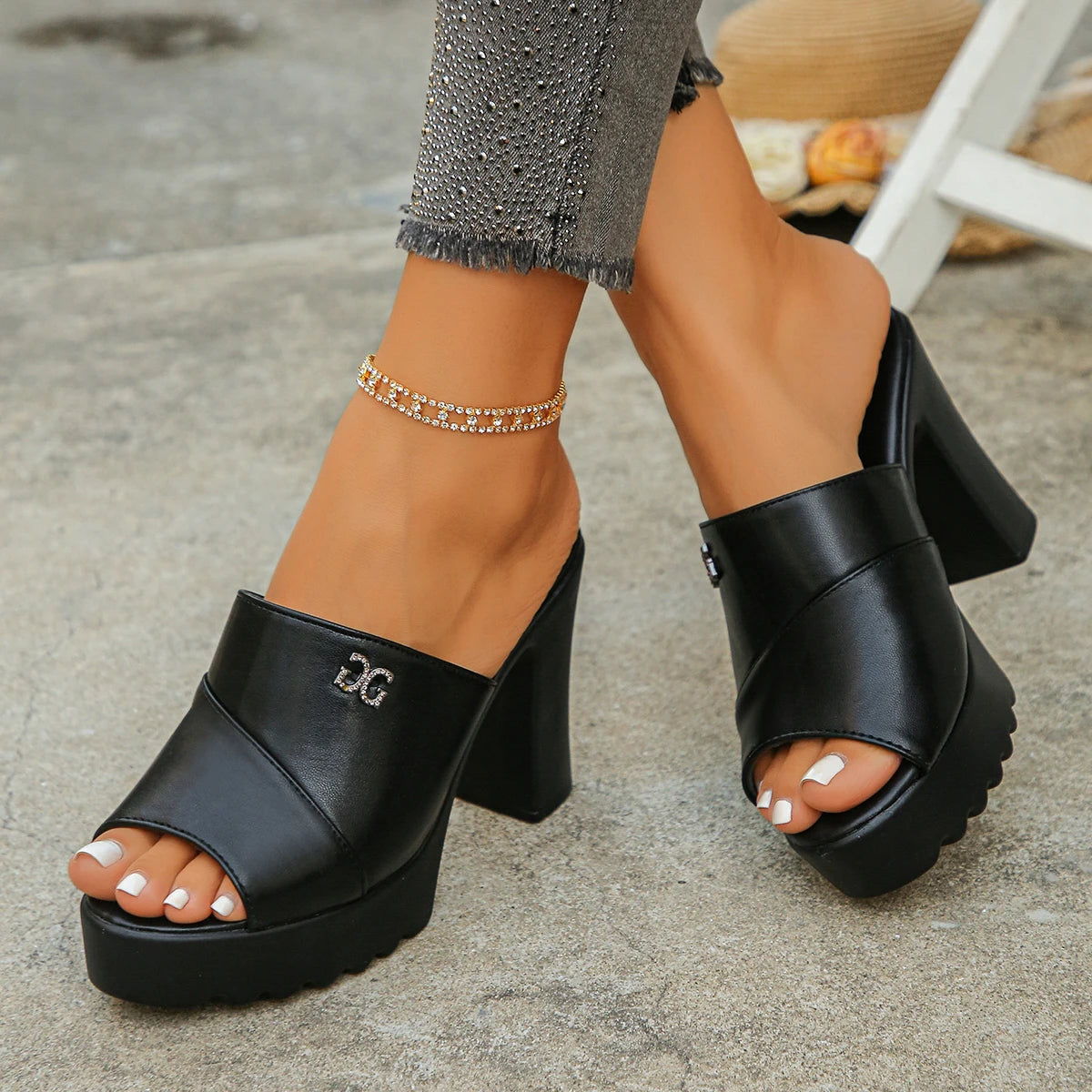 Women's High Heels Round Headed Fish Mouth Slippers