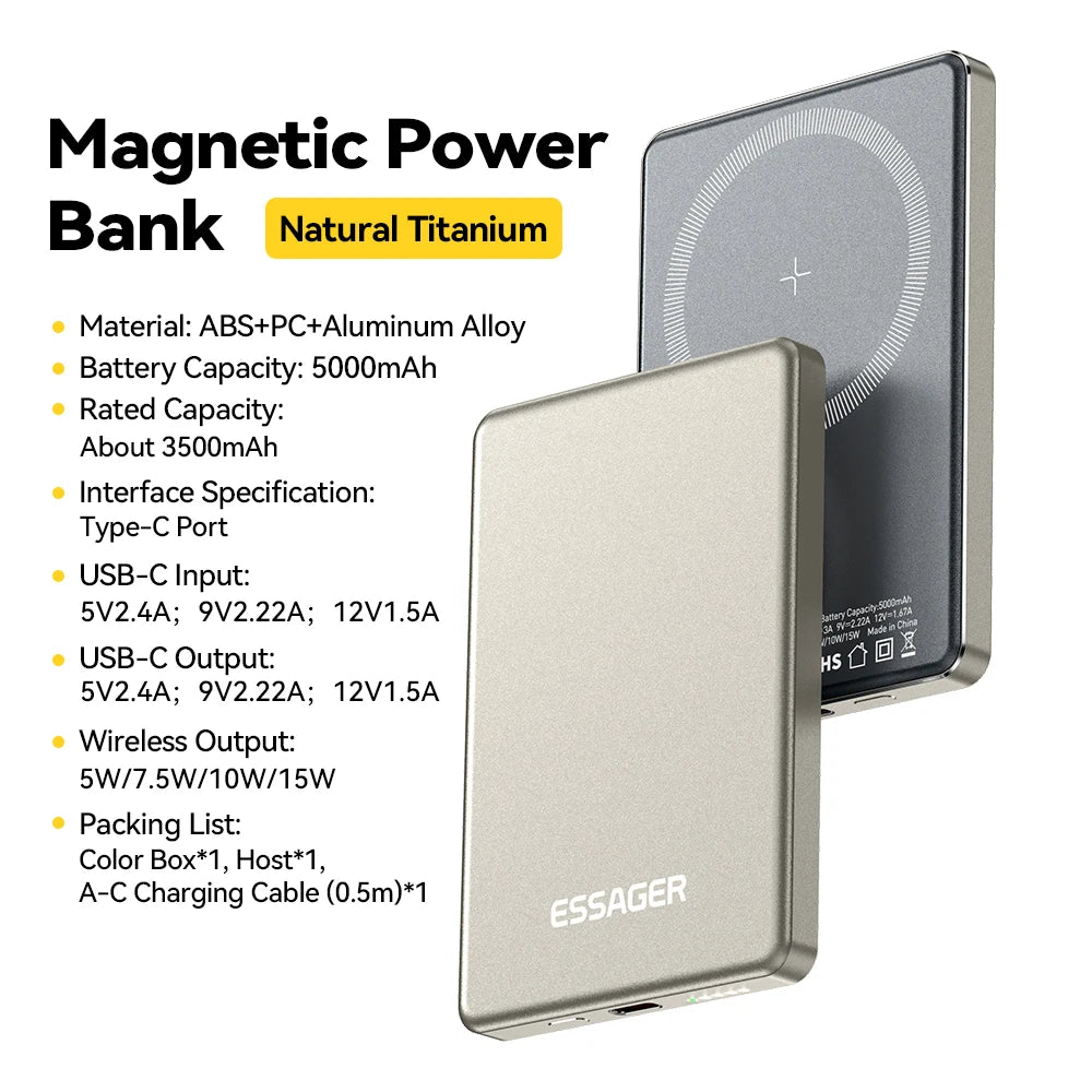 Thin Portable Magnetic Fast Charging Wireless Power Bank for Magsafe