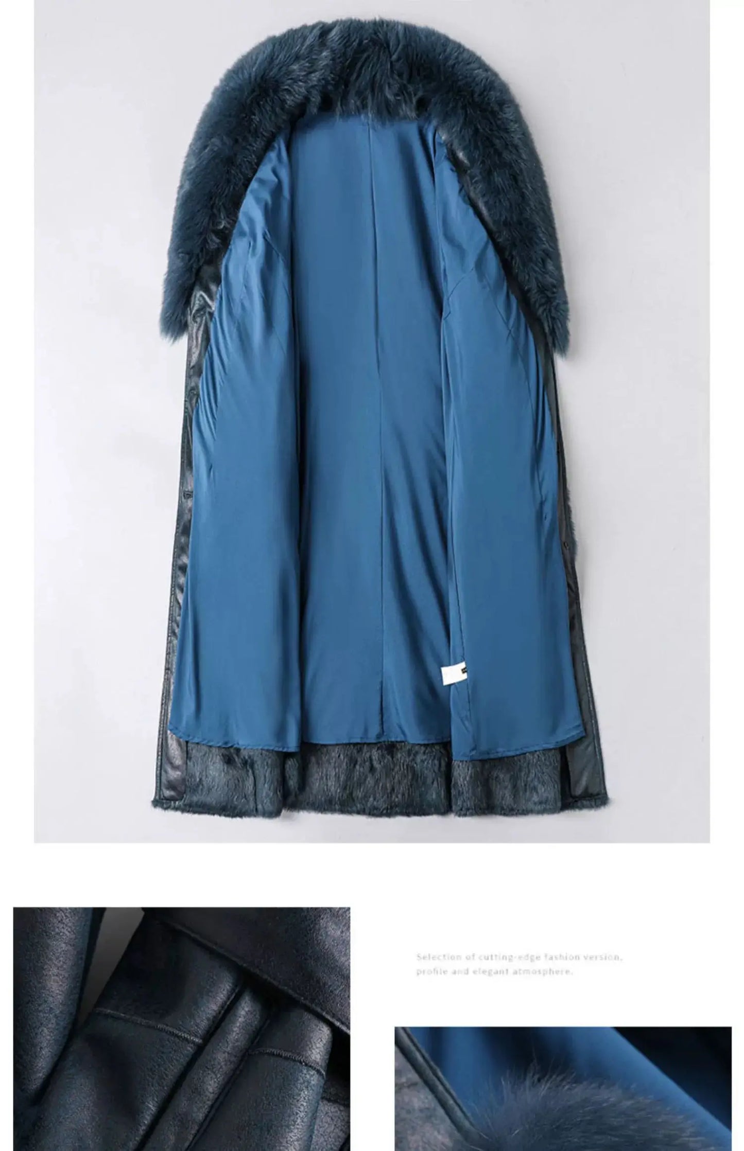 Women's Mid Length Rabbit Fur Fox Fur Collar Slim Fit Coat