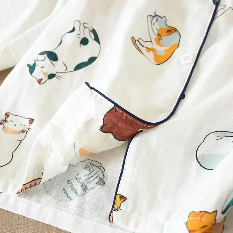 Women's 2Pcs Cotton Gauze Thin Short Sleeved Short Pajamas Set