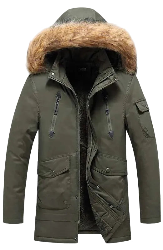 Men's Windproof Hooded Multi Pocket Fur Collar Jacket