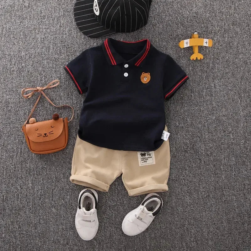 Kids' 2Pcs Cotton Short sleeve T-shirt Shorts Set