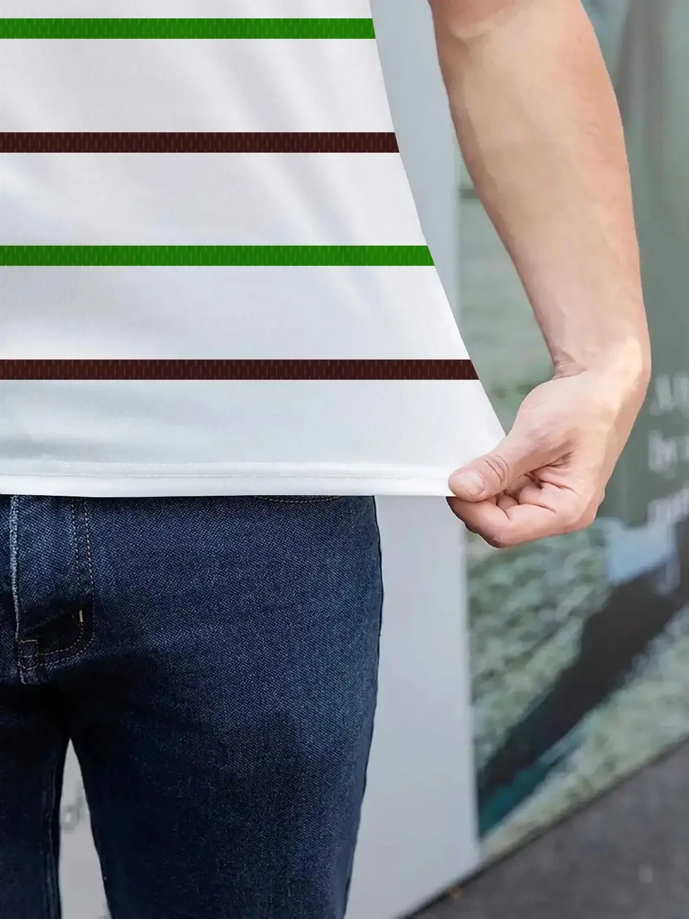 Men's Short Sleeved Striped Breathable Polo T-Shirt