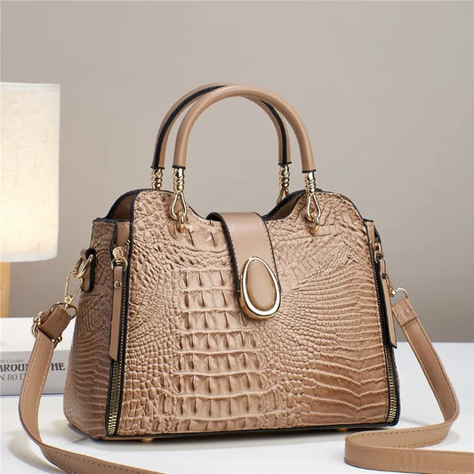 Women's Leather Crocodile Patterned Messenger Shoulder Handbag