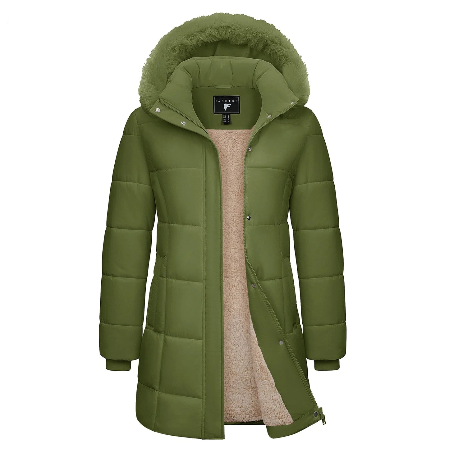 Women's Fleece Lined Ribbed Cuff Windproof Puffer Coat