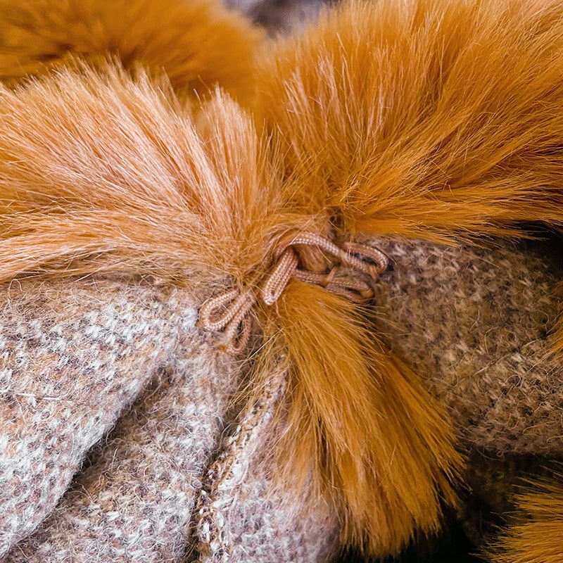 Women's Mink Wool Full Trims Faux Fur Hooded Fleece Wrap Cape