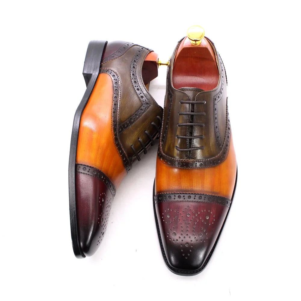 Men‘s Handmade Genuine Leather Oxford Calfskin Brogue Shoes