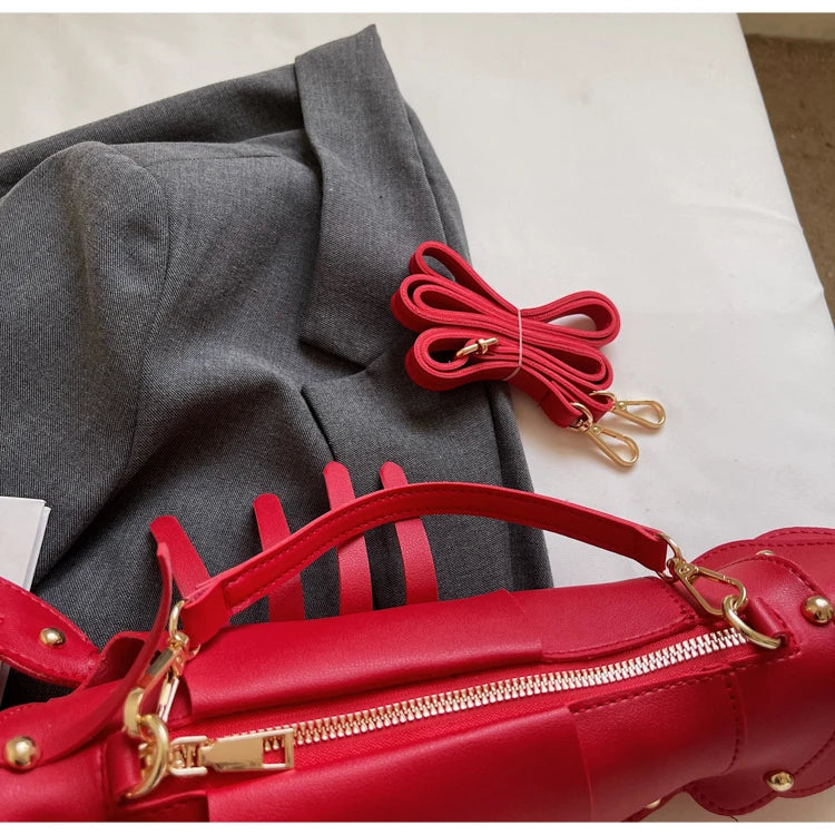 PU Zipper Lobster Shape Rivet Shoulder Bag