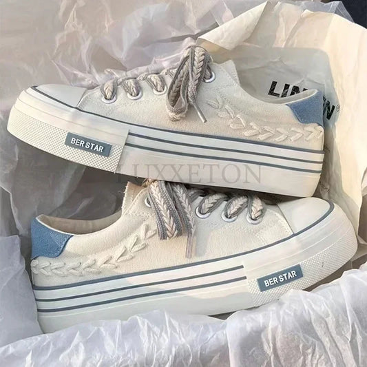 Women's Thick Soled Sweet Trendy Versatile Canvas Sneakers