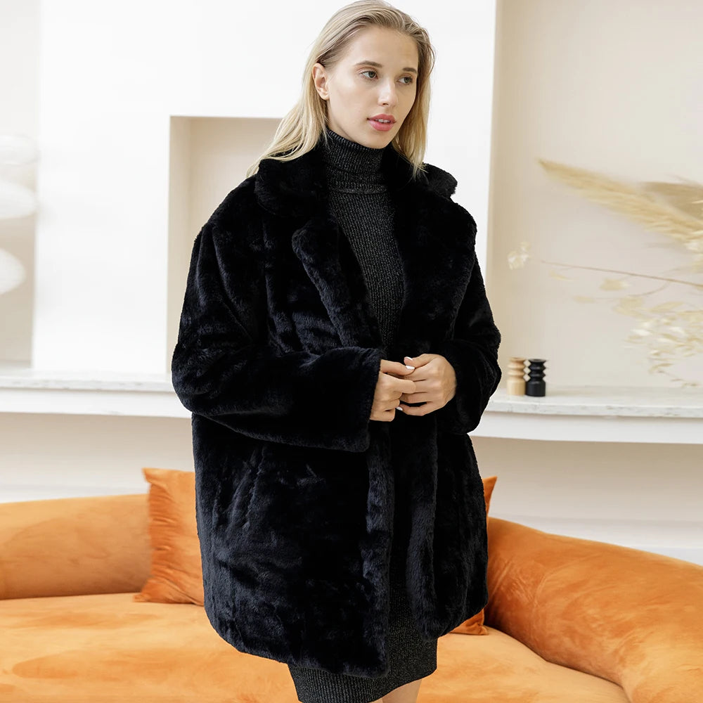 Women's FAUX Fur Elegant Mink Coat