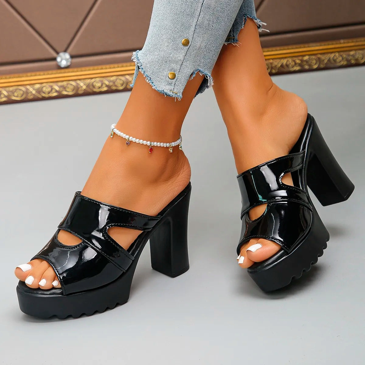 Women's High Heels Round Headed Fish Mouth Slippers