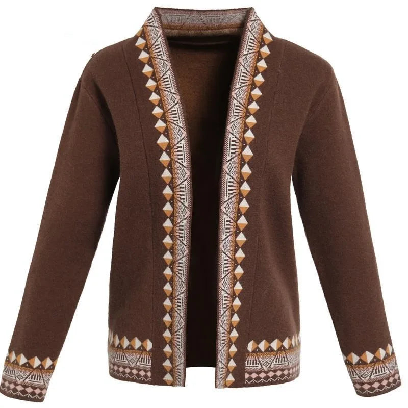 Women's Vintage V-neck Patchwork Loose Knitted Cardigan Sweater