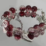 Women's Beaded Red Crystal Feather Pendant Bracelet