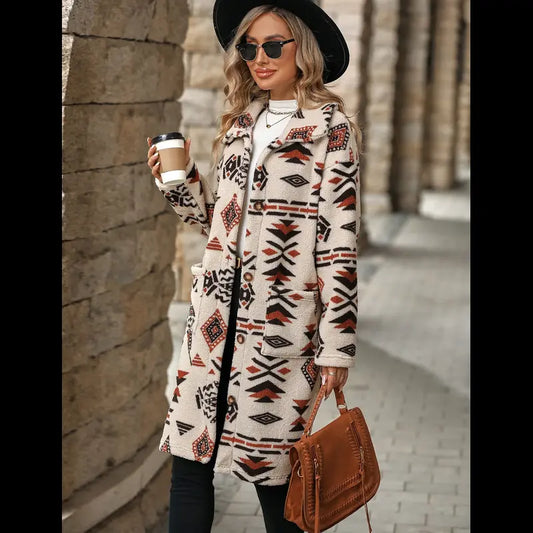 Women's Single Breasted Plush Hooded Long Sleeve Coat