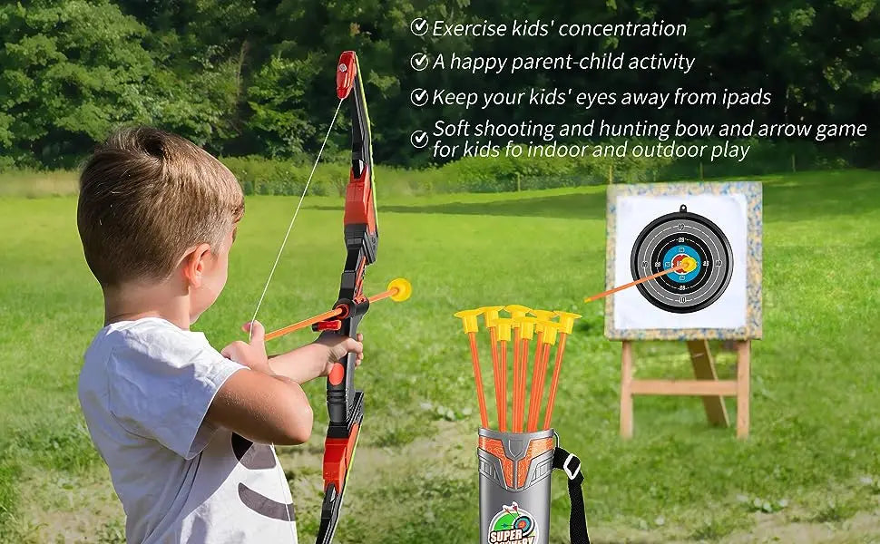 Kids LED Light Up Archery Bow 10 Suction Cup Arrows Set Toy