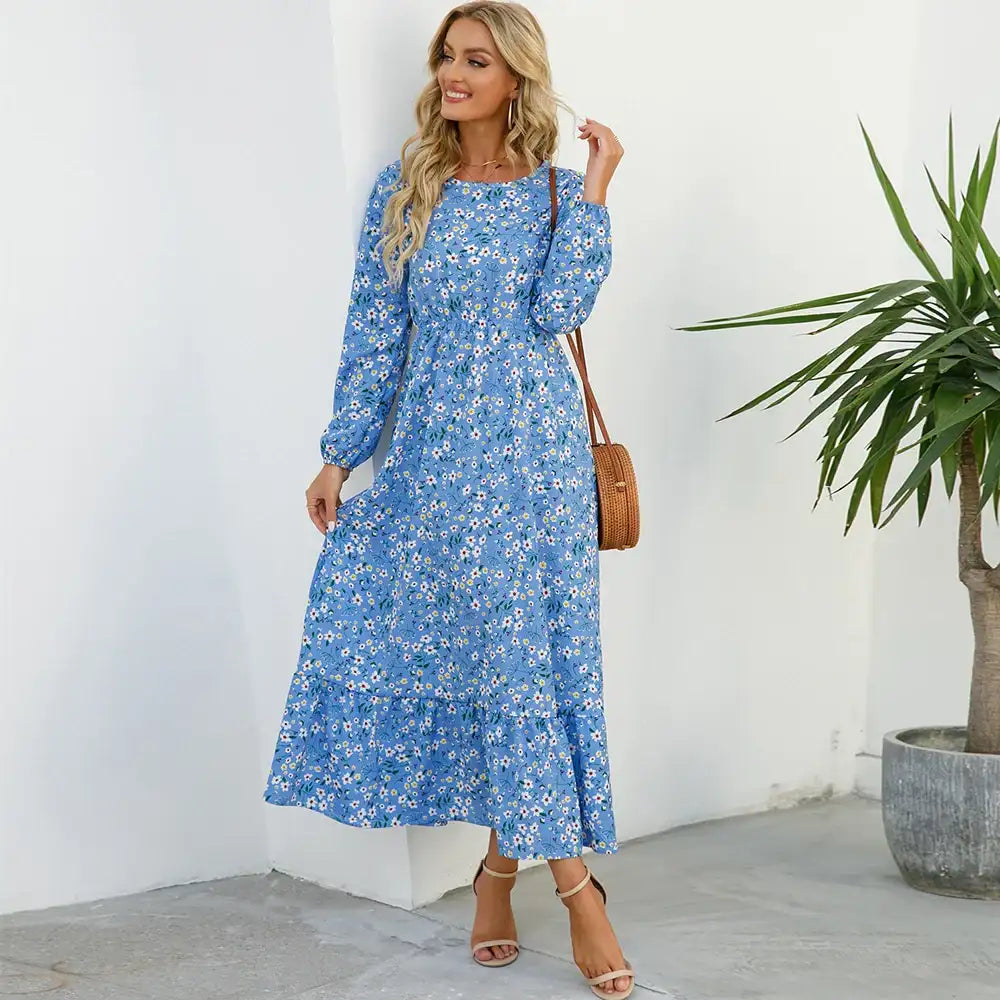 Women's Bohemian High Waist Beach Chiffon Long Dress