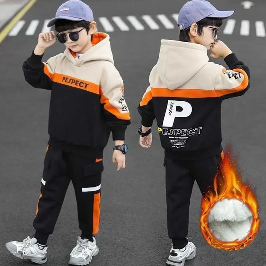 Boys 2Pcs Letter Print Hoodies Pants Tracksuit Set