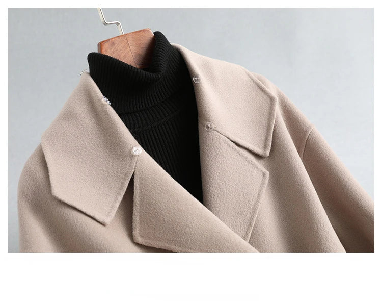 Women's Natural Fox Fur Collar Cashmere Wool Coat