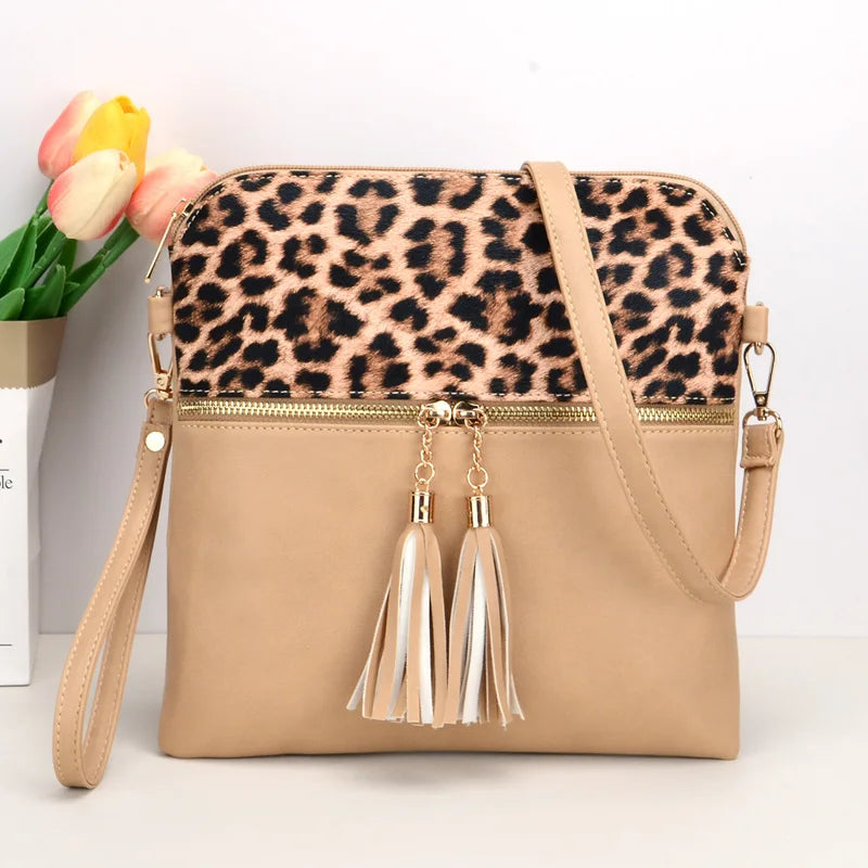 Women's Leopard Pattern Vintage Style Double Tassel Shoulder Bag