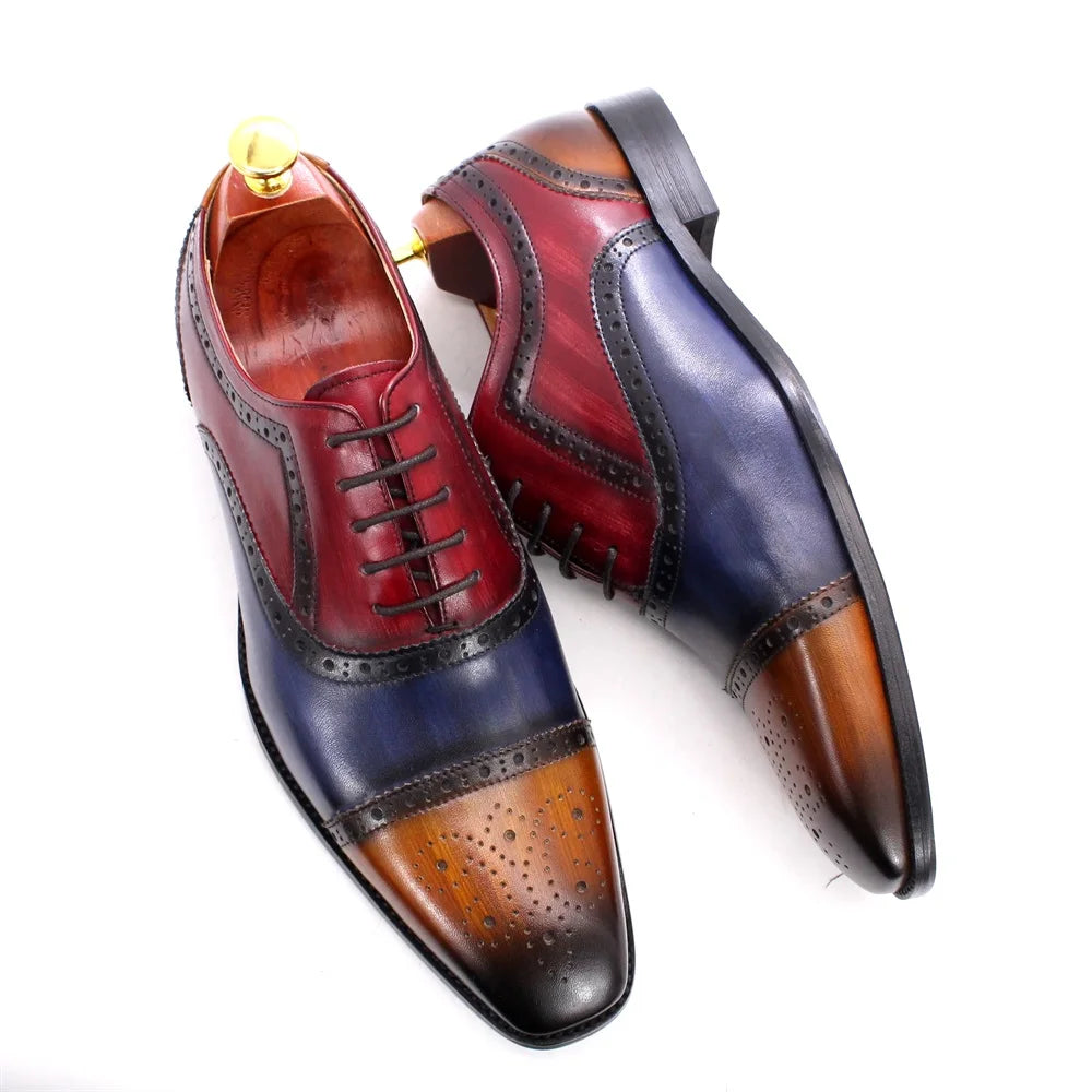 Men‘s Handmade Genuine Leather Oxford Calfskin Brogue Shoes