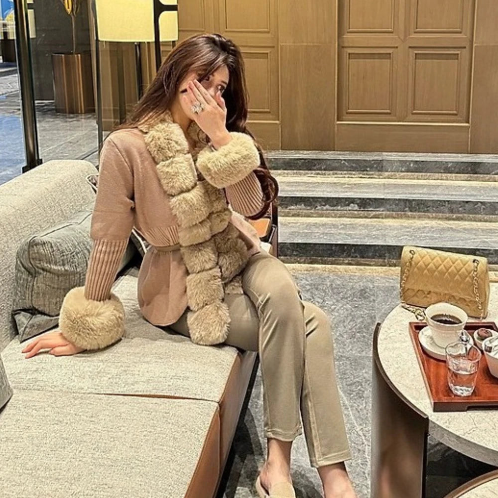 Women's Faux Fur Detachable Collar Coat