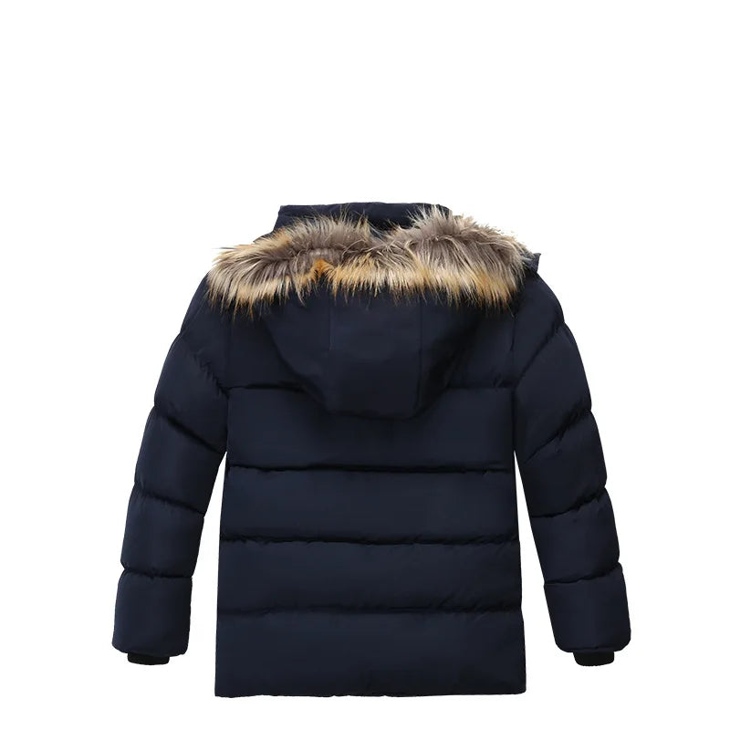 Kids' Thick Lining Plush Detachable Hat Hooded Fur Collar Jacket