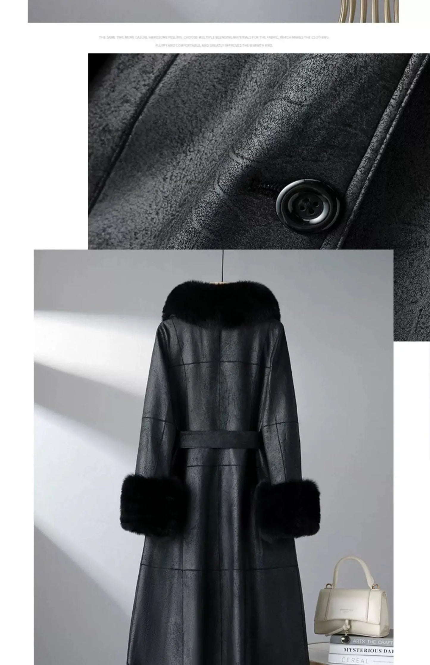 Women's Mid Length Rabbit Fur Fox Fur Collar Slim Fit Coat