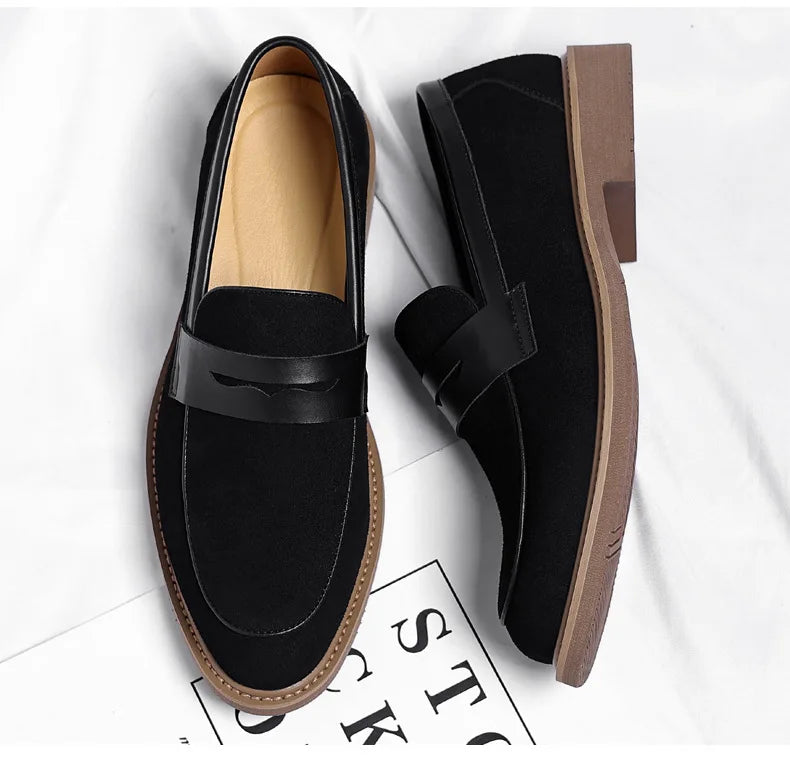 Men's Retro Cow Suede Leather Business Loafers Shoes