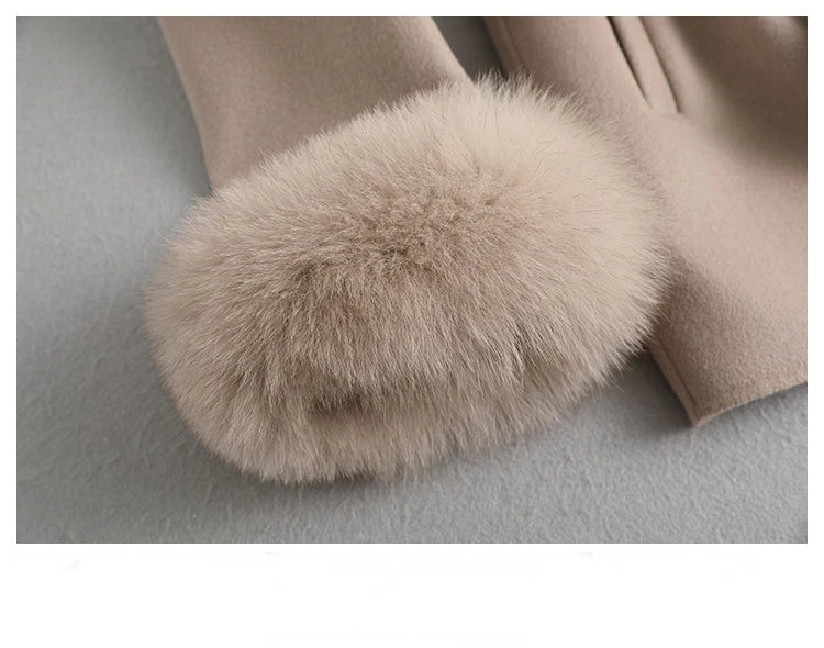 Women's Natural Fox Fur Collar Cashmere Wool Coat