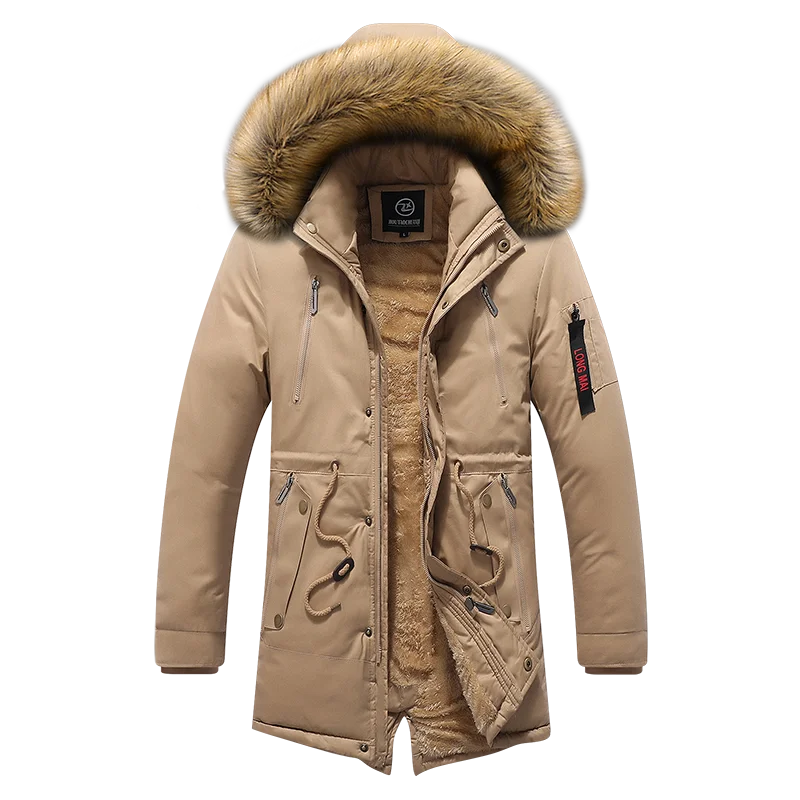 Men's Warm Wool Liner Windbreaker Fur Collar Hooded Jacket