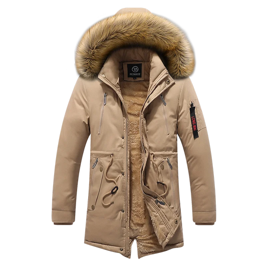 Men's Warm Wool Liner Windbreaker Fur Collar Hooded Jacket