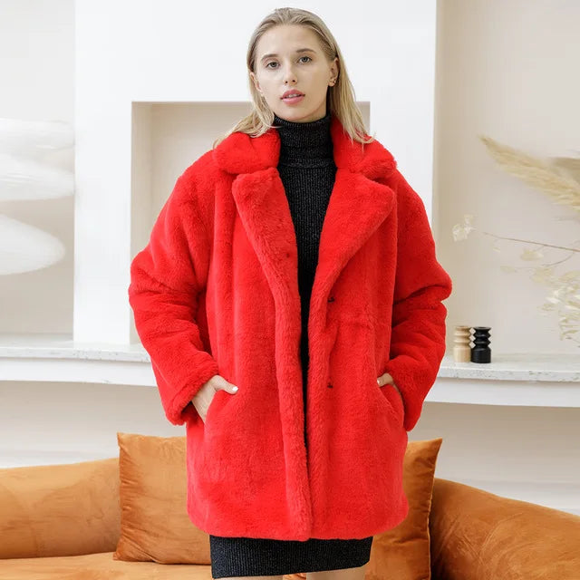 Women's FAUX Fur Elegant Mink Coat